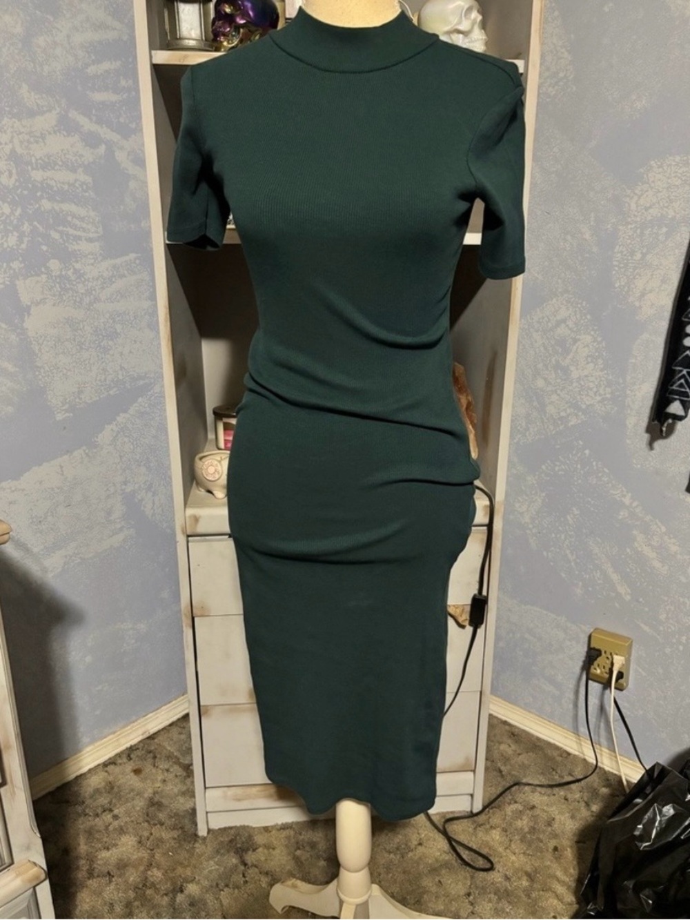Zara Dark Green Midi Dress small high neck